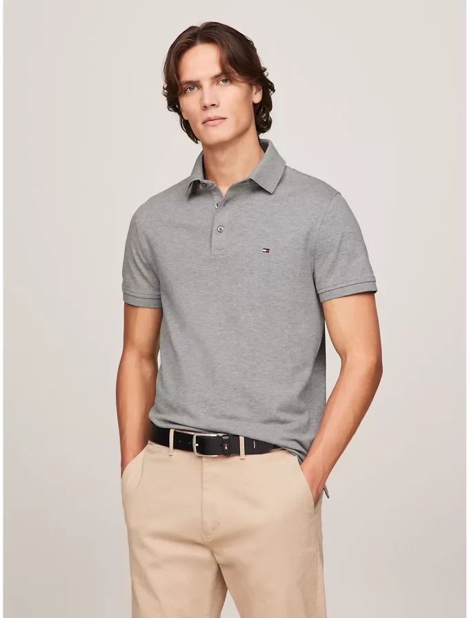 Camisa Polo Slim Fit Masculina Tommy Hilfiger  - Cinza