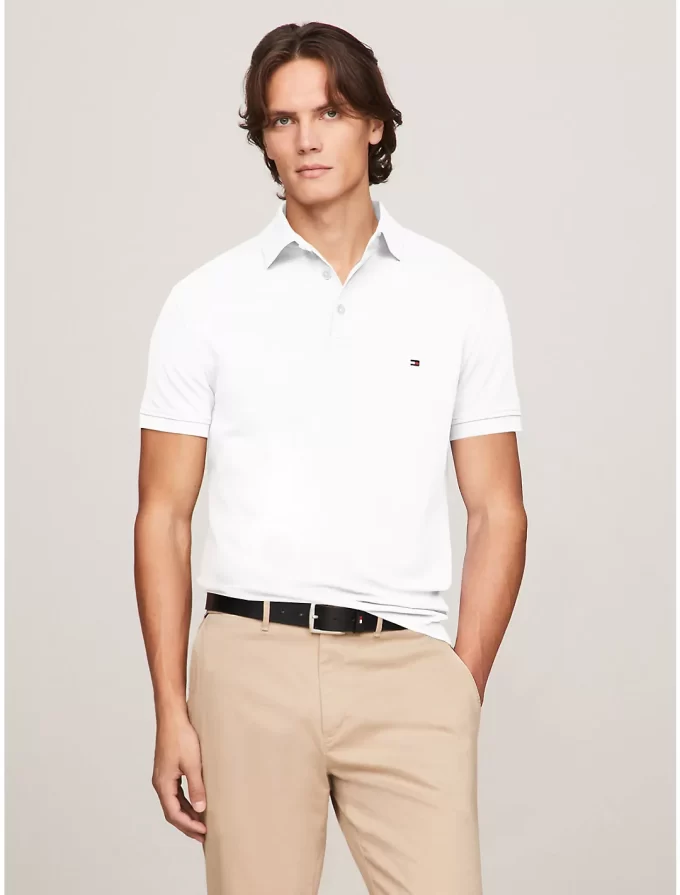 Camisa Polo Slim Fit Masculina Tommy Hilfiger  - Branca