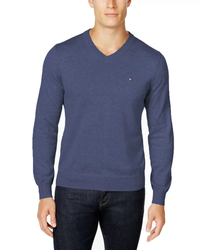 Suéter Tommy Hilfiger Masculino V-Neck Azul Petróleo